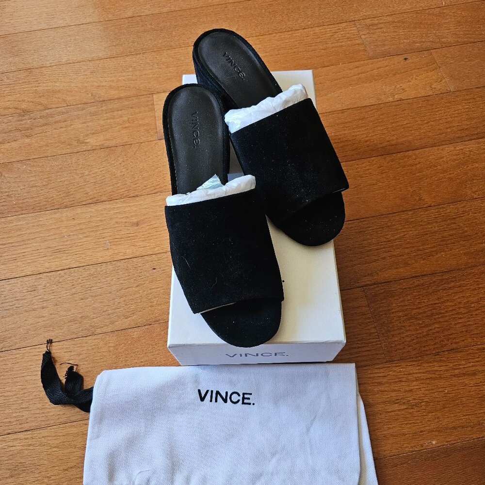 Vince Black Suede Slide Sandals